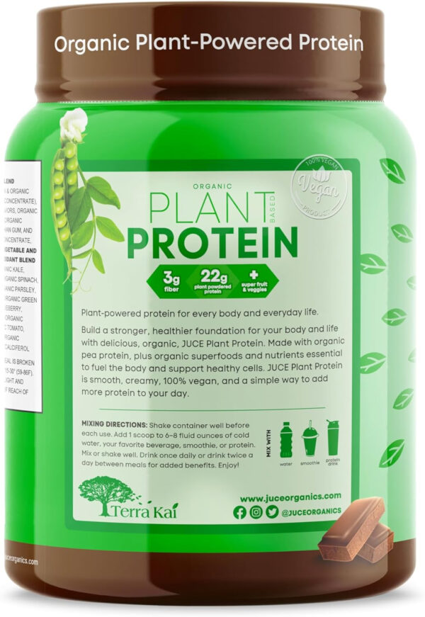 Juce Organic Plant-Based Protein Powder – Vanilla | Premium Organic Protein Blend, Brown Rice, & Pumpkin Proteins | Superfood & Antioxidant Rich with Kale, Spinach, Blueberry - By Terra Kai Organics