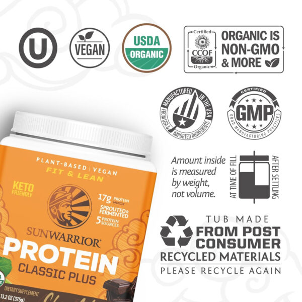 Brown Rice Protein Powder with Bcaa & Amino Acids Raw Rice Protein Shake Gluten Free Low Carb Dairy Free | Plant Based Classic Sprouted Brown Rice Protein Powder Natural 375g by Sunwarrior