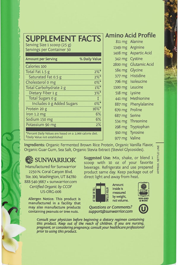 Brown Rice Protein Powder with Bcaa & Amino Acids Raw Rice Protein Shake Gluten Free Low Carb Dairy Free | Plant Based Classic Sprouted Brown Rice Protein Powder Natural 375g by Sunwarrior
