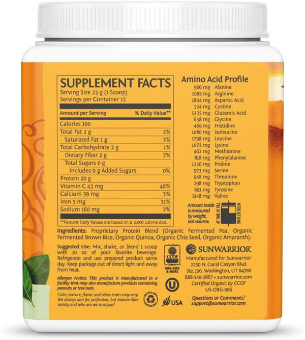 Brown Rice Protein Powder with Bcaa & Amino Acids Raw Rice Protein Shake Gluten Free Low Carb Dairy Free | Plant Based Classic Sprouted Brown Rice Protein Powder Natural 375g by Sunwarrior