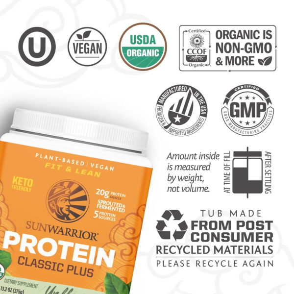 Brown Rice Protein Powder with Bcaa & Amino Acids Raw Rice Protein Shake Gluten Free Low Carb Dairy Free | Plant Based Classic Sprouted Brown Rice Protein Powder Natural 375g by Sunwarrior