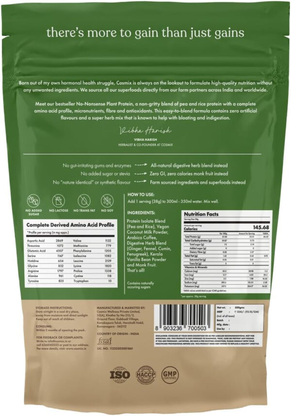 No-Nonsense Plant Protein, 21g Organic Brown Rice & Pea Isolate, Plant Based, Vegan, Gluten/Dairy Free, Sugar Free, Vanilla Latte, 1.1lb (1pk, 13 Servings)