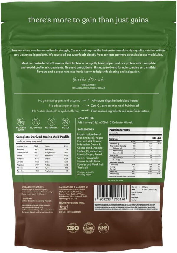 No-Nonsense Plant Protein, 21g Organic Brown Rice & Pea Isolate, Plant Based, Vegan, Gluten/Dairy Free, Sugar Free, Vanilla Latte, 1.1lb (1pk, 13 Servings)