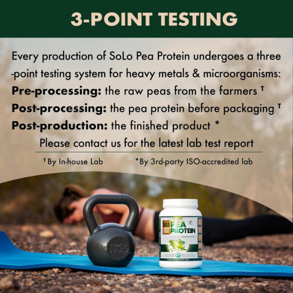 SOLO Organic Pea Protein Isolate, Low in Sodium, Canada Grown Peas, 100% Vegan, Non-GMO, Unflavored Plant Based Protein Powder with BCAA, Keto & Paleo Friendly, Easy to Digest, No Additives (2.7 lbs)