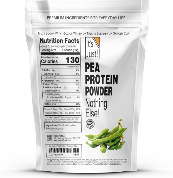 It's Just! - 100% Pea Protein, Vegan Plant Based, Grown in Canada, Premium Quality, Smooth Texture, Non-GMO, Gluten Free, Keto Friendly (1.5 Pound, Unflavored)