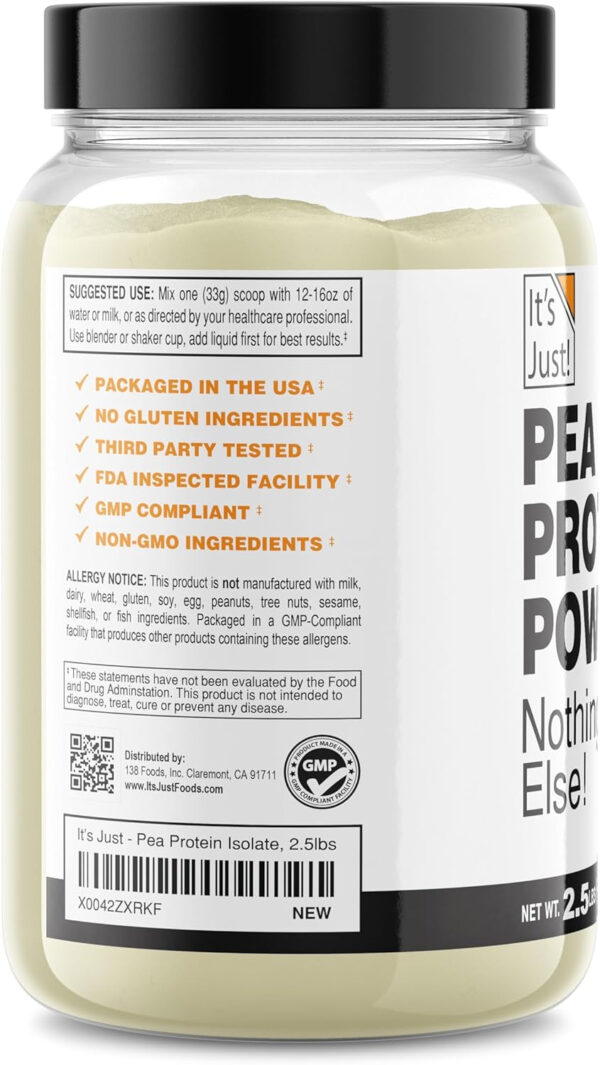 It's Just! - 100% Pea Protein, Vegan Plant Based, Grown in Canada, Premium Quality, Smooth Texture, Non-GMO, Gluten Free, Keto Friendly (1.5 Pound, Unflavored)