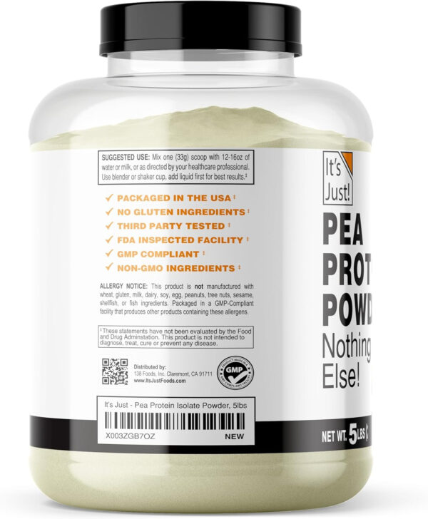 It's Just! - 100% Pea Protein, Vegan Plant Based, Grown in Canada, Premium Quality, Smooth Texture, Non-GMO, Gluten Free, Keto Friendly (1.5 Pound, Unflavored)