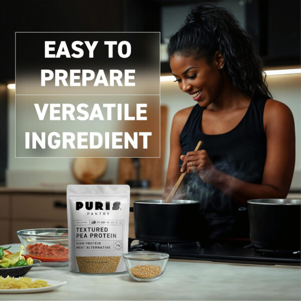 689483295eb030a1e7b9a4b668a255ccbd70b5bd169b5575592e9.jpg PURIS Pantry Textured Pea Protein, Unflavored Meatless Vegetable Crumbles, Soy Free, Shelf-Stable, Gluten Free, 21g of Protein, Plant-Based Vegan Meat Substitute, Equivalent to 1.5 Pounds Ground Beef