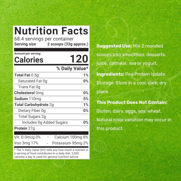 Unflavored Pea Protein Powder, 5lbs – Premium North American Grown Peas – Easily Digested Isolate Form – Great for Shakes, Bars, or Snacks – 27g Protein Serving, Soy Free, Vegan