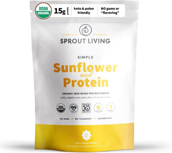 Sprout Living Organic Pea Protein Powder, Unflavored, 20 Grams of Plant Based Organic Protein Powder Without Artificial Sweeteners, Non Dairy, Non-GMO, Vegan, Gluten Free (1 Pound, 19 Servings)