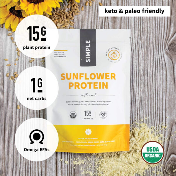 Sprout Living Organic Pea Protein Powder, Unflavored, 20 Grams of Plant Based Organic Protein Powder Without Artificial Sweeteners, Non Dairy, Non-GMO, Vegan, Gluten Free (1 Pound, 19 Servings)