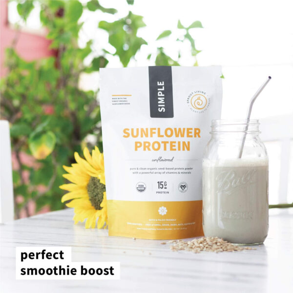Sprout Living Organic Pea Protein Powder, Unflavored, 20 Grams of Plant Based Organic Protein Powder Without Artificial Sweeteners, Non Dairy, Non-GMO, Vegan, Gluten Free (1 Pound, 19 Servings)