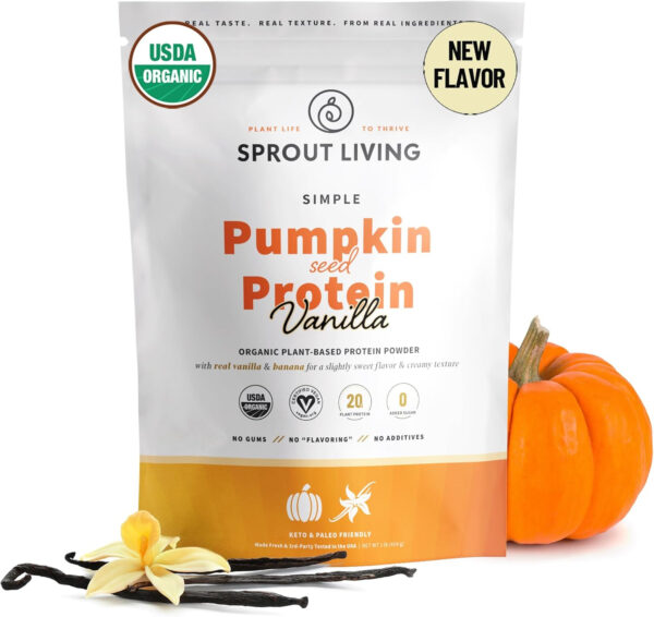 Sprout Living Organic Pea Protein Powder, Unflavored, 20 Grams of Plant Based Organic Protein Powder Without Artificial Sweeteners, Non Dairy, Non-GMO, Vegan, Gluten Free (1 Pound, 19 Servings)