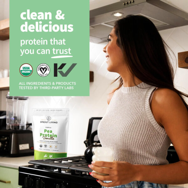 Sprout Living Organic Pea Protein Powder, Unflavored, 20 Grams of Plant Based Organic Protein Powder Without Artificial Sweeteners, Non Dairy, Non-GMO, Vegan, Gluten Free (1 Pound, 19 Servings)