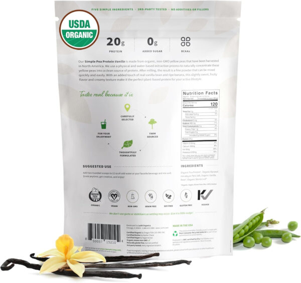 Sprout Living Organic Pea Protein Powder, Unflavored, 20 Grams of Plant Based Organic Protein Powder Without Artificial Sweeteners, Non Dairy, Non-GMO, Vegan, Gluten Free (1 Pound, 19 Servings)