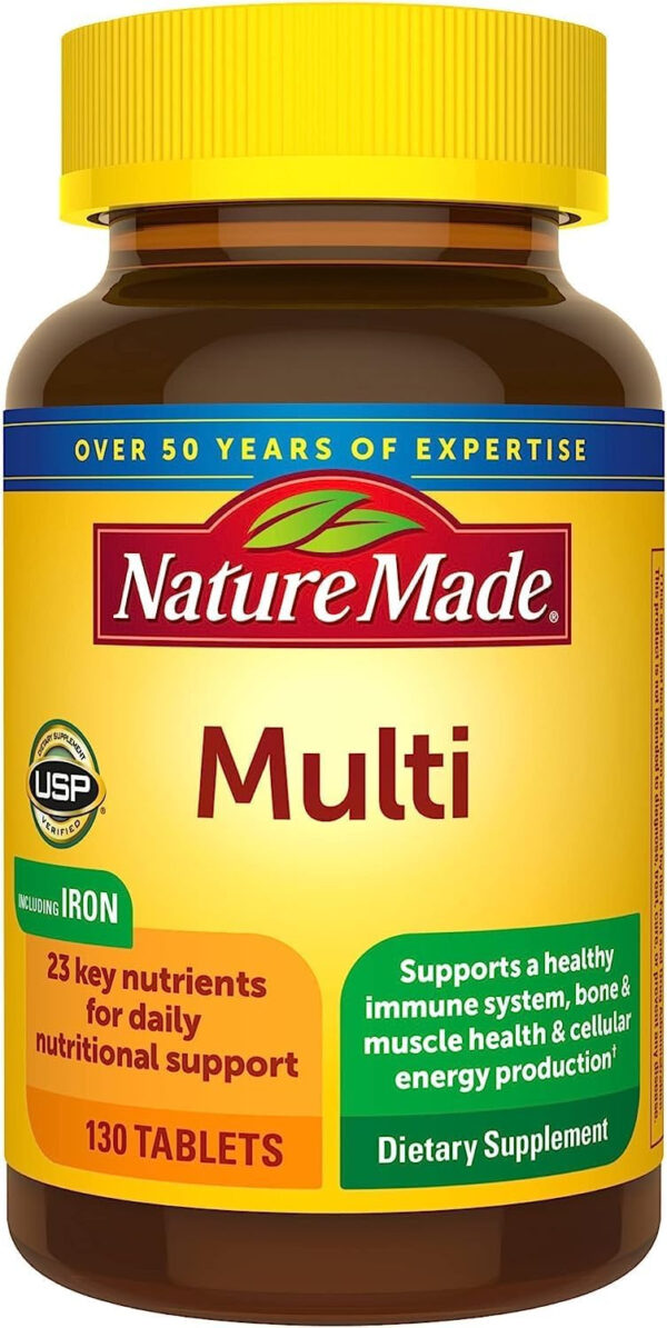 Nature Made Multivitamin Tablets with Iron, Multivitamin for Women and Men for Daily Nutritional Support, Nature Made Multi Vitamins for Adults, 130 Tablets, 130 Day Supply