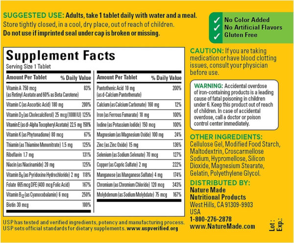 Nature Made Multivitamin Tablets with Iron, Multivitamin for Women and Men for Daily Nutritional Support, Nature Made Multi Vitamins for Adults, 130 Tablets, 130 Day Supply