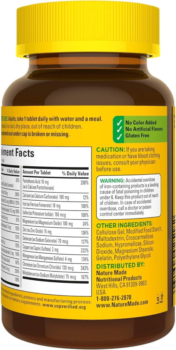 Nature Made Multivitamin Tablets with Iron, Multivitamin for Women and Men for Daily Nutritional Support, Nature Made Multi Vitamins for Adults, 130 Tablets, 130 Day Supply