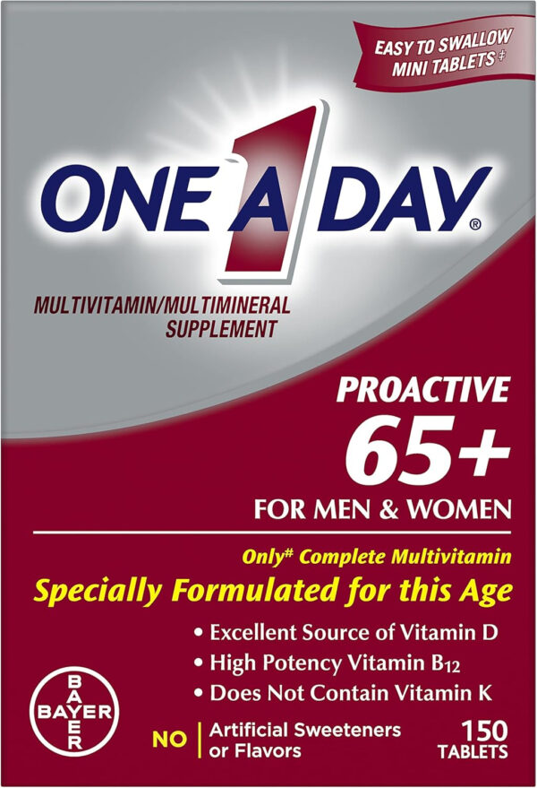 689486415b80cae585cbebfb2fd7fa03a2329693fefcc617f44ee.jpg One A Day Proactive 65+, Mens & Womens Multivitamin, Supplement with Vitamin A, C, D, and Zinc to Support Bone Health & Cell Health, Calcium, Folic Acid, Tablet 150 Count