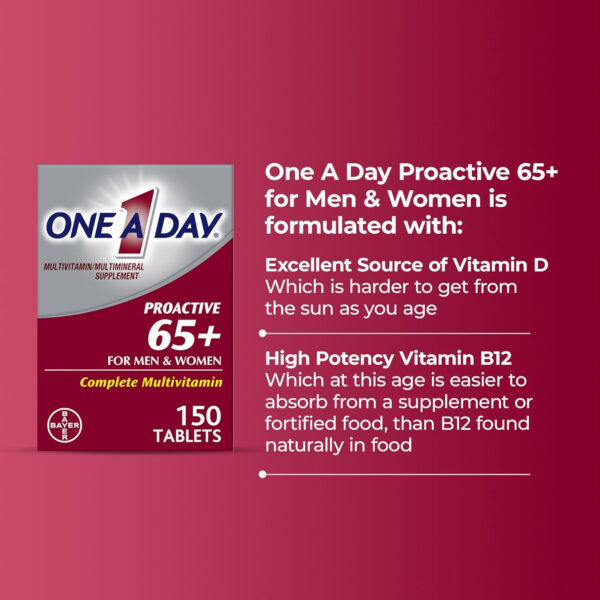 68948642d5dc1e17729afc66a17fcbf24d53377c6cfa10adbad36.jpg One A Day Proactive 65+, Mens & Womens Multivitamin, Supplement with Vitamin A, C, D, and Zinc to Support Bone Health & Cell Health, Calcium, Folic Acid, Tablet 150 Count