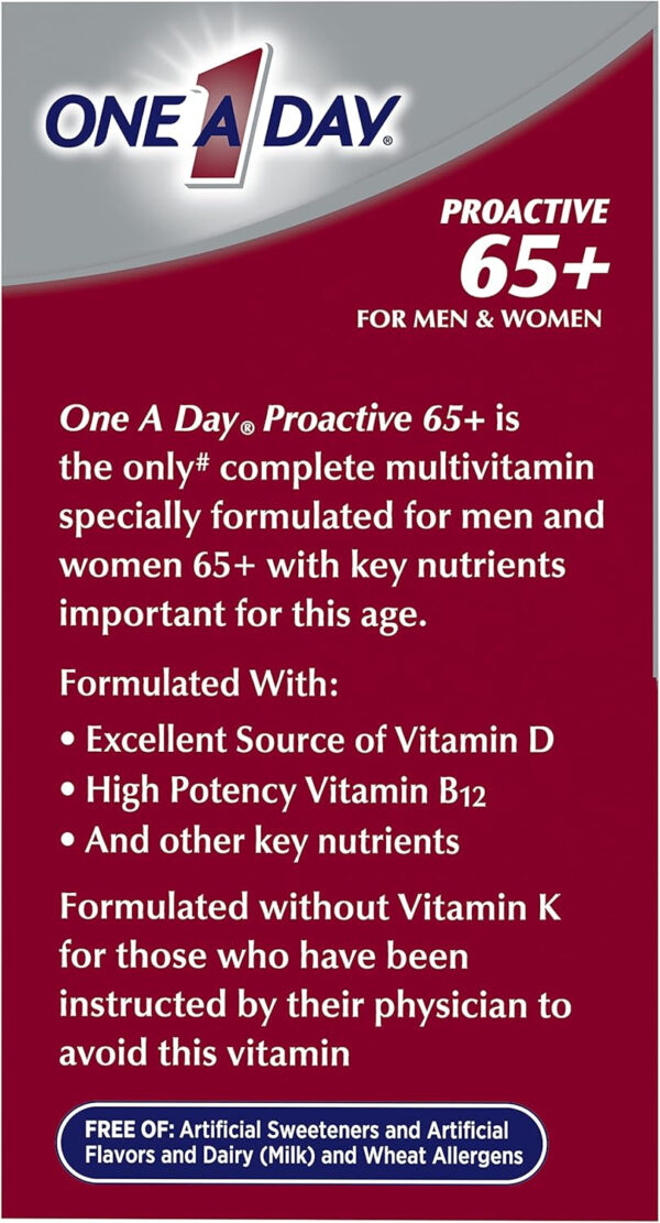 6894864f7ab9c29fed49796cd078ca1b9433c75613b03b088f039.jpg One A Day Proactive 65+, Mens & Womens Multivitamin, Supplement with Vitamin A, C, D, and Zinc to Support Bone Health & Cell Health, Calcium, Folic Acid, Tablet 150 Count