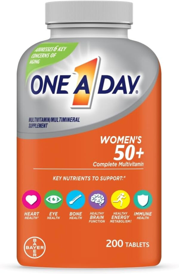 One A Day Women’s 50+ Multivitamins Tablet, Multivitamin for Women with Vitamin A, C, D, E and Zinc for Immune Health Support*, Calcium & more, 200 Count