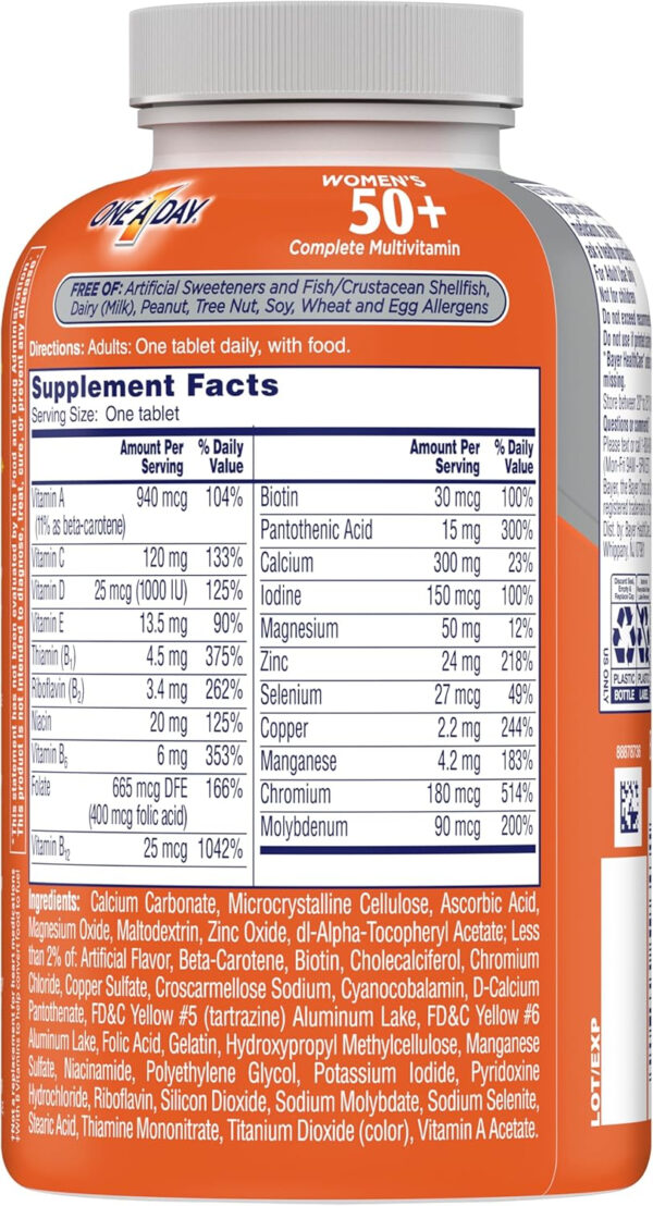 One A Day Women’s 50+ Multivitamins Tablet, Multivitamin for Women with Vitamin A, C, D, E and Zinc for Immune Health Support*, Calcium & more, 200 Count