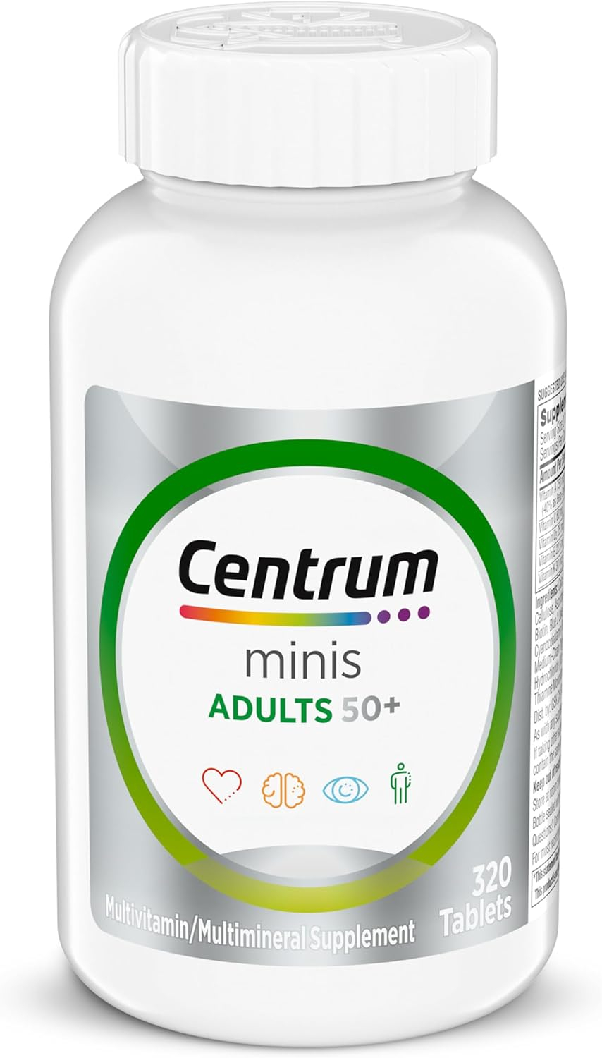 Centrum Minis Silver Multivitamin Tablet for Adults 50 Plus, Multimineral Supplement, Vitamin D3, B-Vitamins, Gluten Free, Non-GMO Ingredients, Supports Memory and Cognition in Older Adults - 320 Ct