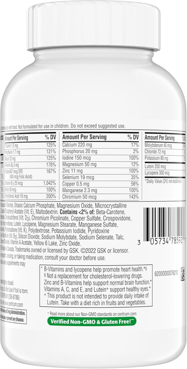 Centrum Minis Silver Multivitamin Tablet for Adults 50 Plus, Multimineral Supplement, Vitamin D3, B-Vitamins, Gluten Free, Non-GMO Ingredients, Supports Memory and Cognition in Older Adults - 320 Ct