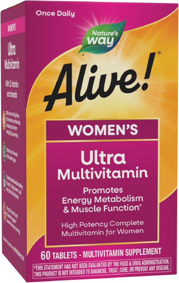 Nature's Way Alive! Women's Daily Ultra Multivitamin, High Potency Formula, Promotes Energy Metabolism and Muscle Function*, Women's Vitamins, Methylated Vitamin B12, 60 tablets