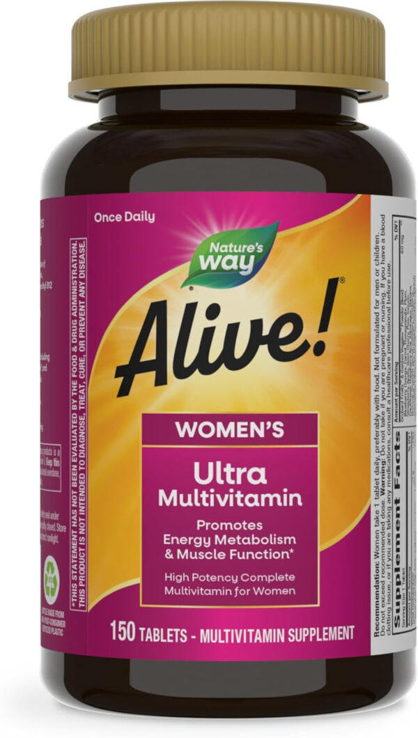 Nature's Way Alive! Women's Daily Ultra Multivitamin, High Potency Formula, Promotes Energy Metabolism and Muscle Function*, Women's Vitamins, Methylated Vitamin B12, 60 tablets