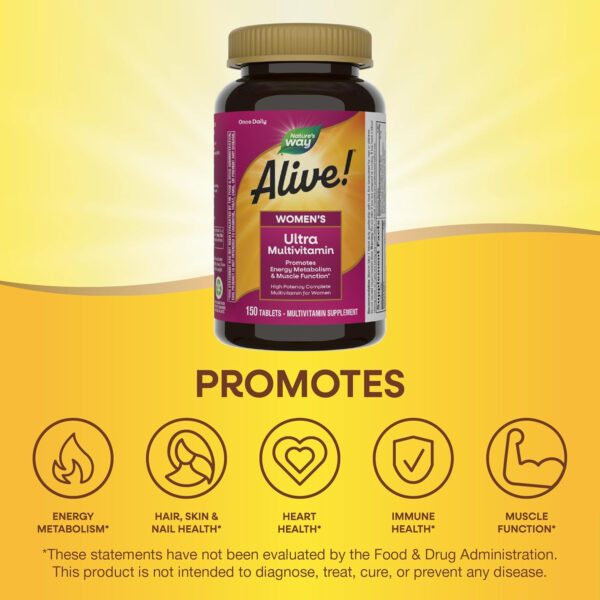 Nature's Way Alive! Women's Daily Ultra Multivitamin, High Potency Formula, Promotes Energy Metabolism and Muscle Function*, Women's Vitamins, Methylated Vitamin B12, 60 tablets