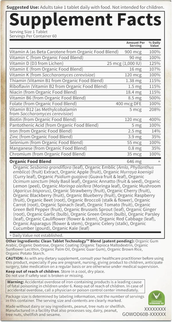689489e235f68d7312bd6042b229636cd25f76ef6fce76863fda1.jpg Garden of Life Multivitamin for Women - Organics Women's Once Daily Multi - 60 Tablets, Whole Food Multi with Iron, Biotin, Vegan Organic Vitamin for Women's Health, Energy Hair Skin and Nails