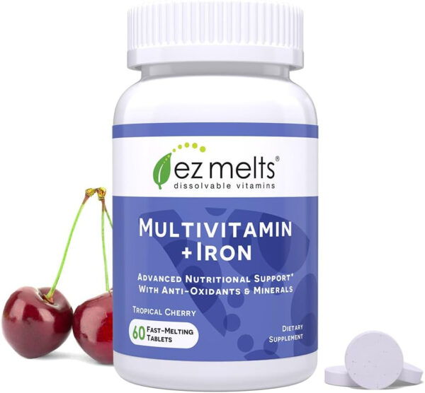 EZ Melts Dissolvable Multivitamin with Iron for Women and Men, Sugar-Free, 1-Month Supply