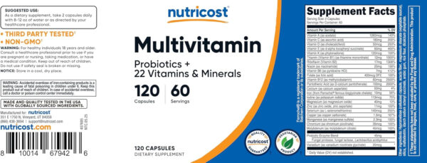 Nutricost Multivitamin with Probiotics 120 Vegetarian Capsules - Packed with Vitamins & Minerals