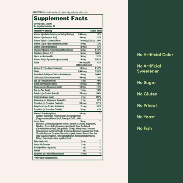 Nature's Bounty High Potency Women’s Complete Multivitamin, Daily Vitamin with Vitamin C, Supports Heart Health & Immune Function, Essential Nutrition for Women, 120 Caplets