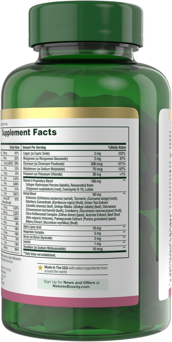 Nature's Bounty High Potency Women’s Complete Multivitamin, Daily Vitamin with Vitamin C, Supports Heart Health & Immune Function, Essential Nutrition for Women, 120 Caplets