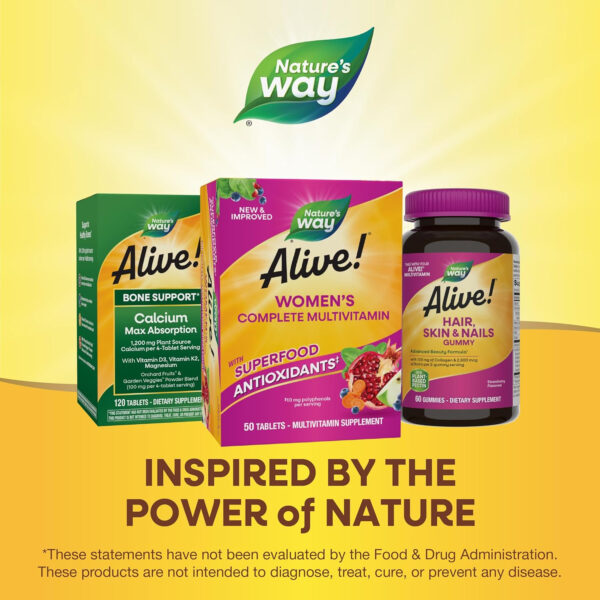 Nature's Way Alive! Daily Complete Multivitamin for Women, Supports Energy Metabolism, Hair, Skin & Nails*, B-Vitamins, Superfood Antioxidants, 50 Tablets (Packaging May Vary)