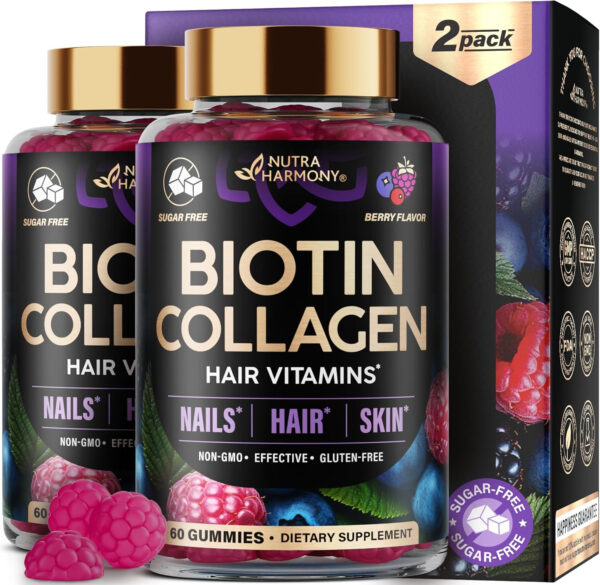 68948e106f1c686d0320cff5f4e7dad508903159e634a32a04258.jpg Biotin Gummies with Collagen - Hair Growth Support Skin, & Nail Strength - for Women & Men - Biotin 10000mcg | Keratin | Hyaluronic Acid | B-Complex | Saw Palmetto - Sugar-Free, Mixed Berry - 60 Gummy