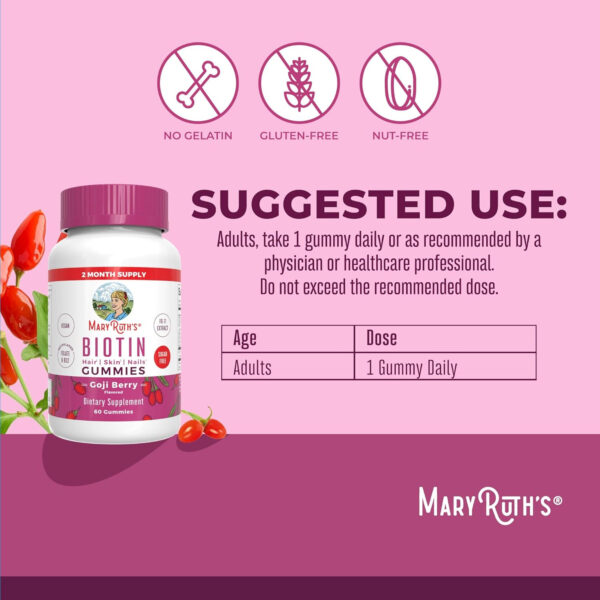 68948fc13db8009ce1d7976262e6b52b07480169fa490abb9c07c.jpg MaryRuth Organics Biotin Gummies | Sugar Free | Vegan | Non-GMO | 2,500 mcg Biotin Supplement | Hair Skin and Nails Vitamins | Hair Growth Vitamins | Hair Growth Supplement | 60 Count
