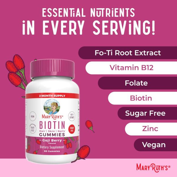 68948fc8668d620ea0f45bbd003284ca7ba9cde965f8fc0ac525d.jpg MaryRuth Organics Biotin Gummies | Sugar Free | Vegan | Non-GMO | 2,500 mcg Biotin Supplement | Hair Skin and Nails Vitamins | Hair Growth Vitamins | Hair Growth Supplement | 60 Count