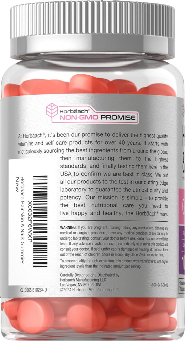 68948ffbdc8c4c8d8ced047335f990ba1161fe2f70b3a3fd2ce1c.jpg Horbäach Hair Skin and Nails Gummies | 100 Count | with Biotin | Fruit Flavored Vitamins | Non-GMO, Gluten Free Supplement