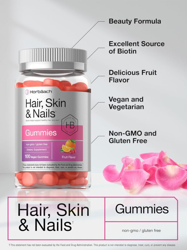 68948ffd2e5e6ee760f1f9925658c2aa711b548f5a85336d02d65.jpg Horbäach Hair Skin and Nails Gummies | 100 Count | with Biotin | Fruit Flavored Vitamins | Non-GMO, Gluten Free Supplement