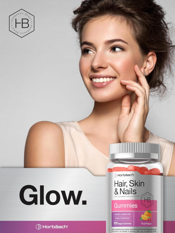 689490013b3d391f25db84414c32c99c770facd7fab0014e009e6.jpg Horbäach Hair Skin and Nails Gummies | 100 Count | with Biotin | Fruit Flavored Vitamins | Non-GMO, Gluten Free Supplement