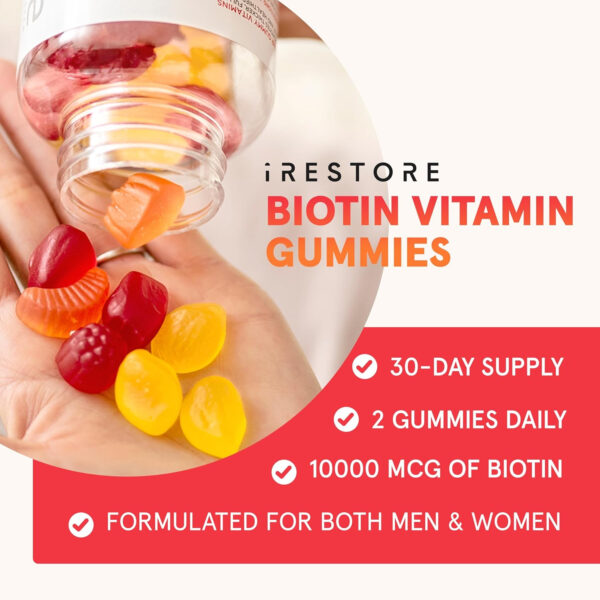 6894901cb378036e445a8cb6d63471071780476eb7c12abfa7687.jpg iRestore Hair Gummy Vitamins, Vegan Biotin Gummies for Hair Skin and Nails Gummies, Hair Gummies, Biotin Gummies for Hair Growth Biotin Vitamins Hair Vitamins Gummies for Women & Men, Biotin 10000mcg