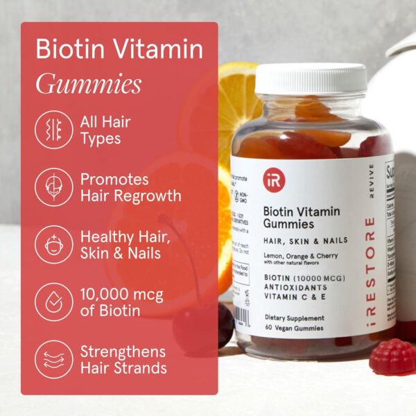 689490271ffdc41ee347011d747e74a66d48a9461ac787d473bfb.jpg iRestore Hair Gummy Vitamins, Vegan Biotin Gummies for Hair Skin and Nails Gummies, Hair Gummies, Biotin Gummies for Hair Growth Biotin Vitamins Hair Vitamins Gummies for Women & Men, Biotin 10000mcg