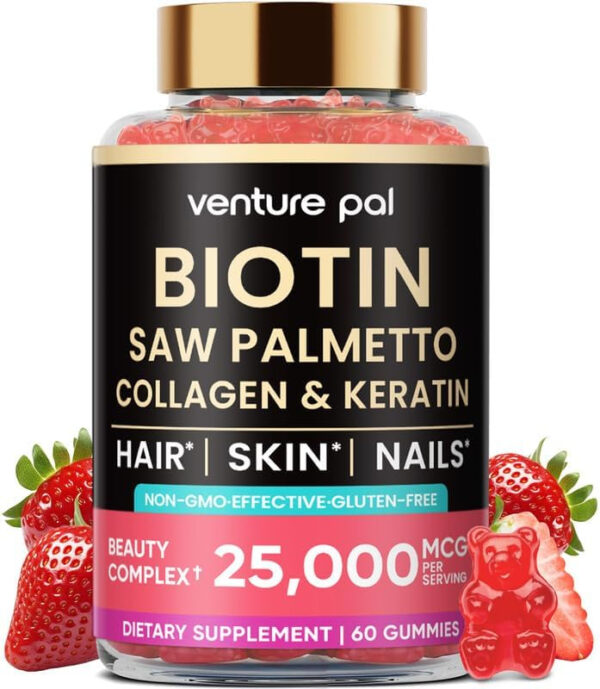 6894904fb4b818cbd40fe4246f9d290cee3b04d7f3ad807049330.jpg Venture Pal Biotin Gummies with Collagen & Keratin - Hair Growth Support Skin and Nail Strength Vitamins for Women & Men - Biotin 10000mcg | B-Complex | Saw Palmetto - Sugar Free, Non-GMO, 60ct