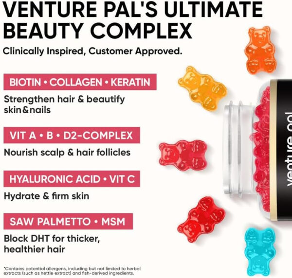 6894905250f74e22cab23f5ea8887aeb9c70f748eeb379ca18137.jpg Venture Pal Biotin Gummies with Collagen & Keratin - Hair Growth Support Skin and Nail Strength Vitamins for Women & Men - Biotin 10000mcg | B-Complex | Saw Palmetto - Sugar Free, Non-GMO, 60ct