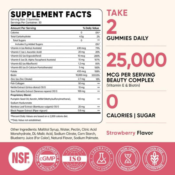68949056da8d808986db8909c500a5e51ac13f559cfe8314635bd.jpg Venture Pal Biotin Gummies with Collagen & Keratin - Hair Growth Support Skin and Nail Strength Vitamins for Women & Men - Biotin 10000mcg | B-Complex | Saw Palmetto - Sugar Free, Non-GMO, 60ct