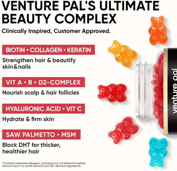 6894905b98562d734790f1532ba42026bb96e22cdb8aa681a99f3.jpg Venture Pal Biotin Gummies with Collagen & Keratin - Hair Growth Support Skin and Nail Strength Vitamins for Women & Men - Biotin 10000mcg | B-Complex | Saw Palmetto - Sugar Free, Non-GMO, 60ct